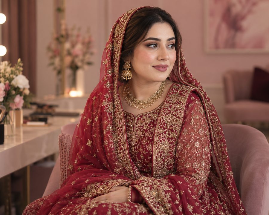 Bridal makeup finished at Derma Glow Makeup Studio, Peshawar