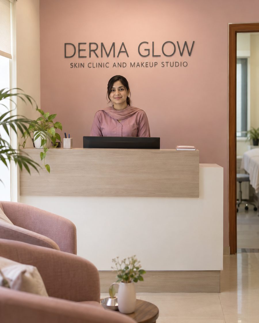South Asian woman receiving a facial treatment at Derma Glow aesthetic clinic in Peshawar