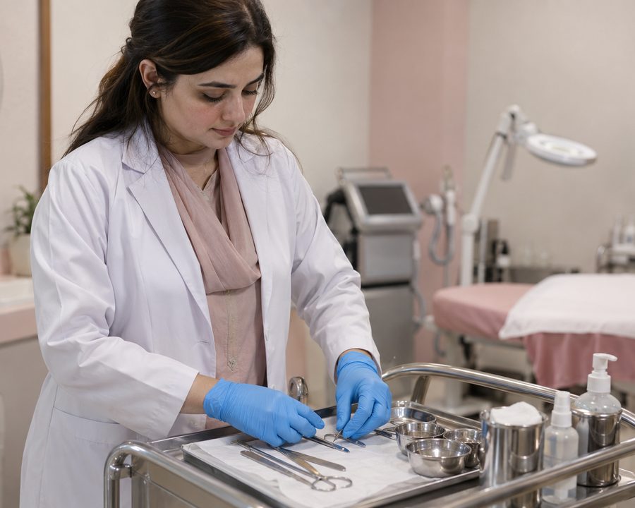 Mesotherapy in Peshawar, gloves and a sterile field, every single time, Derma Glow Hayatabad