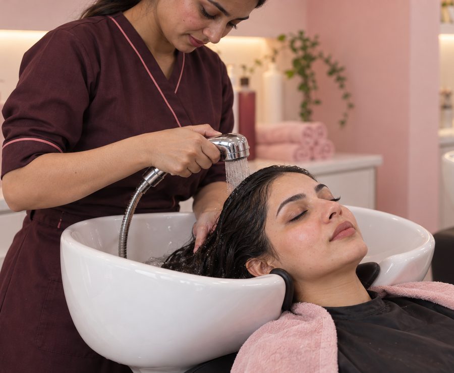 Haircut and styling in Peshawar, colour and treatment work at the basin, Derma Glow Makeup Studio