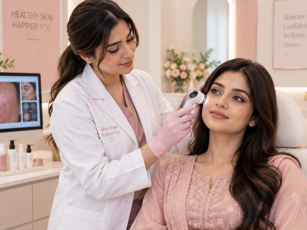 Man receiving a skin treatment at Derma Glow clinic in Peshawar